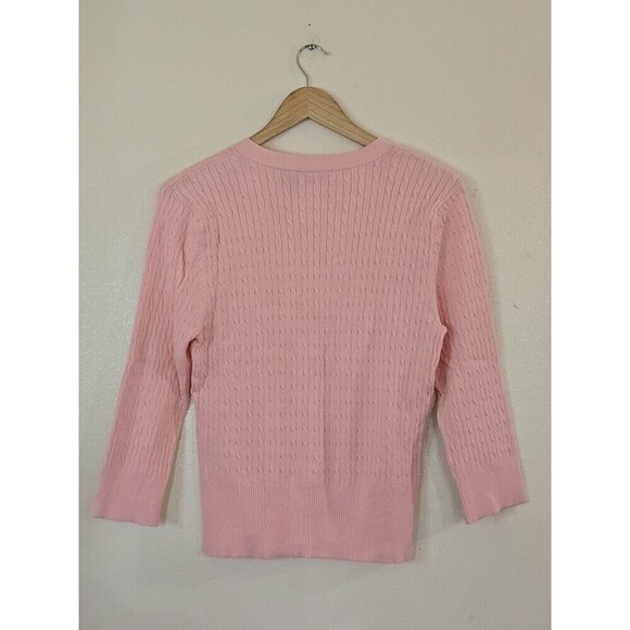 Field Gear Pink Button Cardigan Sweater Womens Medium Knit Preppy 3/4 Sleeve - Picture 5 of 9